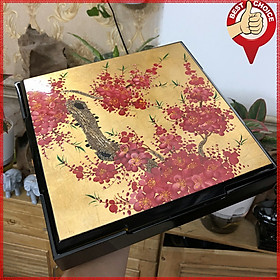 Mua Hộp mứt Tết sơn mài vẽ hoa đào - khay đựng mứt sơn mài - Hình vuông 30x30cm - Thủ công mỹ nghệ sơn mài Việt Nam