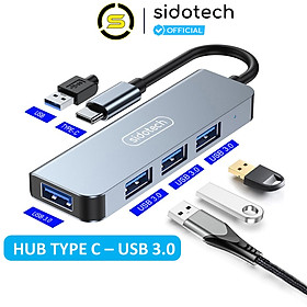 HUB Type C và HUB USB 3.0 tốc độ cao 4 in 1 Sidotech bộ chia cổng usb mở rộng kết nối chuyển đổi cho Macbook Pro Laptop PC máy tính hỗ trợ sạc pin kết nối đa năng ổ cứng bàn phím chuột máy in, thiết bị ổ chia usb - Hàng chính hãng