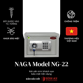 Két Sắt Mini NAGA NG-22 (8kg) Cho Gia Đình, Khách Sạn Nhỏ Gọn Chống Trộm Khoá Điện Tử - Chìa khoá + điện tử - Đen
