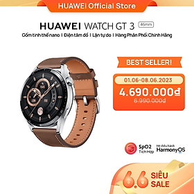 Mua Đồng Hồ Thông Minh HUAWEI WATCH GT 3 46mm | Theo Dõi Spo2 Cả Ngày | Huấn Luyện Viên Chạy Bộ AI | Thời Lượng Sử Dụng Pin Dài | Hàng Chính Hãng