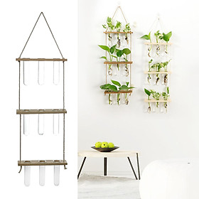 Wall Hanging Planter Flower Bud Vase Glass Terrarium Wooden Stand Test Tube Vase for Propagating Hydroponic Plants Home Garden Wedding Decoration