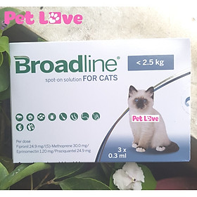 Broadline phòng trị nội ngoại ký sinh trùng mèo 2,5 kg 1 hộp x 3 ống