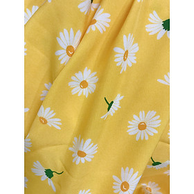 Vải lụa Nhật, lụa 100D họa tiết hoa cúc trắng nền vàng