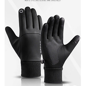 Găng tay nam mùa đông cảm ứng điện thoại, lòng bàn tay phủ gen nhựa chống trượt, cảm ứng điện thoại, lót nỉ lông ấm áp