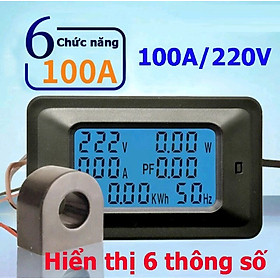 Công tơ,đồng hồ điện tử hiển thị 6 thông số 1 pha 100A/220V, Thiết bị đo công suất 100A,