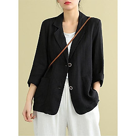 Áo khoác vest linen ngắn tay hai túi thêu nhành hoa  NU7190  kamakavn