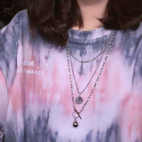 Vòng cổ dây chuyền nam nữ Unisex Sợi xích 3 tầng đính mặt đồng xu may mắn lục lạc vĩnh cửu