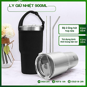 Combo Ly Giữ Nhiệt Tặng Kèm Ống Hút Inox + Túi Giữ Nhiệt + Nắp Chống Tràn + Cây Cọ Rửa