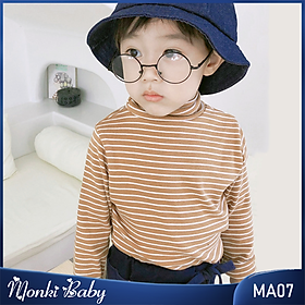 Áo thun cotton cổ cao cho bé trai bé gái mặc thu đông, chất cotton đẹp dày dặn, giữ ấm tốt, mẫu mới kẻ sọc dễ mặc | MA07