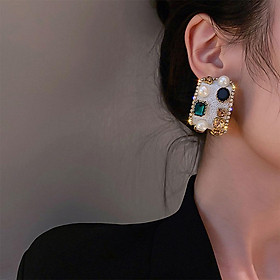 Stud Earrings Hyperbole Colorful Geometric Luxury for Party Women Girl Black