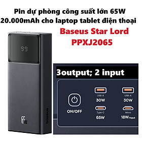 Mua Pin dự phòng sạc nhanh 65W dung lượng 20.000mA cho laptop máy tính bảng Baseus Star lord PPXJ2065 _ hàng chính hãng