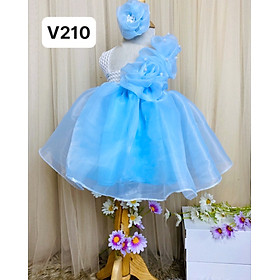 Váy công chúa màu xanh phối hoa dễ thương cho bé V210