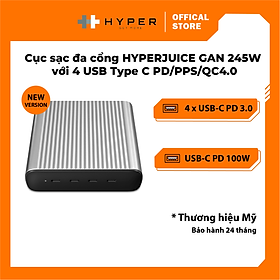 SẠC ĐA CỔNG HYPERJUICE GAN 245W CHARGER 4 USB-C PD/PPS/QC4.0 NHỎ NHẤT THẾ GIỚI GAN245 - Hàng Chính Hãng