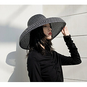 Mũ nữ rộng vành kiểu Pháp đai đen Nón đi biển chống nắng UV thoáng mát dona22060101