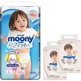 Tã Quần Cao Cấp Moony Nhật Bản bé gái L44 [Tặng 8 miếng Moony Natural cùng size]