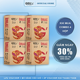 Combo 4 hộp Bao cao su GEXlife Longlast ôm khít, kéo dài thời gian (3 cái/hộp)