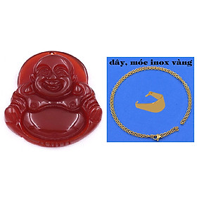 Mặt Phật Di lặc mã não đỏ 2.9 cm kèm vòng cổ dây chuyền inox vàng + móc inox vàng, mặt dây chuyền Phật cười