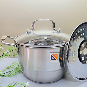 Mua Nồi Xửng Hấp Inox ĐA NĂNG. Vỉ hấp rời sử dụng như Nồi Lẩu SOUP loại lớn dùng các loại bếp  bếp Từ (28cm  26  24  22  20)