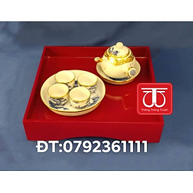Mua BỘ ẤM CHÉN BỊT ĐỒNG VẼ SƠN THUỶ ( ĐK CỐC 5CM).KHAY GỖ SƠN MÀI 30CM*30CM