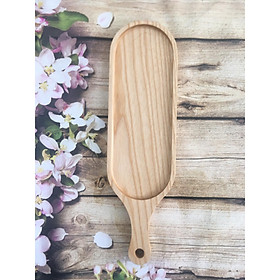 Khay gỗ đựng đồ ăn, thực phẩm hình oval có tay cầm; khay gỗ decor hình oval