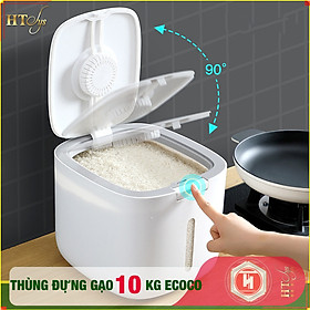Thùng đựng gạo thông minh ECOCO - E2005 - Thiết kế dạng nhấn nút - Chống kiến - Chống ẩm - Chống mọt - Chất liệu ABS cao cấp+ 01 Vỉ móc Vàng Tài Lộc + 04 Khăn lau siêu thấm