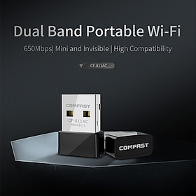 Thẻ Mạng Không Dây Comfast Cf-812Ac Mini Usb 3.0, Bộ Thu Tín Hiệu Wifi Dongle Ethernet 1300Mbps, Băng Tần Kép 802.11 B/G/N 5.8/2.4Ghz