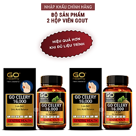 Bộ sản phẩm 2 hộp viên gout nhập khẩu chính hãng GO CELERY 16000mg (60 viên)  giúp giảm các triệu chứng bệnh gút: giảm uric acid, làm giảm triệu chứng sưng đau do gut