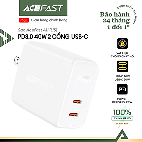 Sạc Acefast PD3.0 40W 2 cổng USB-C (US) - A11 Hàng chính hãng Acefast
