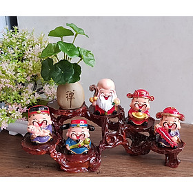 Bộ tượng Ngũ Phúc cao cấp kèm chậu cây mini và chân đế ngang 6 ô