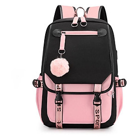 Backpack nữ sinh 1PC Bag Teen School Bag Backpack Backpack lớn không thấm nước (màu đen với màu hồng)