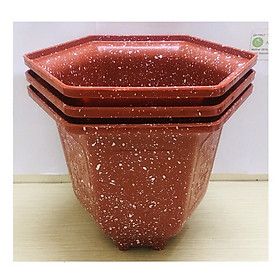 3 Chậu Nhựa Trồng Hoa Cây Cảnh Lục Giác 18 Đá Đỏ