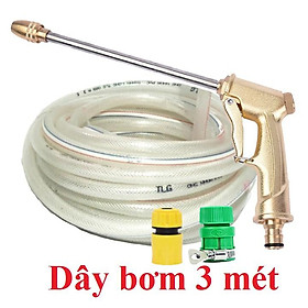 Bộ dây vòi xịt nước ️ ,tăng áp 3 lần,loại 3m,5m 206701-3 đầu đồng,cút nối nhựa vàng+ mở chai