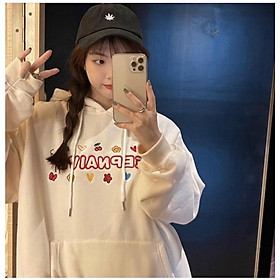 Áo Khoác Hoodie Nữ KEEPNAIVIE Vải Nỉ Ngoại Cao Cấp Logo Thêu Phối Nón 2 Lớp Phong Cách Ulzzang Học Sinh Cá Tính Hot Tren