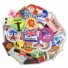 Set 60 Sticker chủ đề Du lịch, Travel ảnh ép lụa