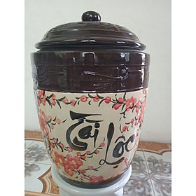 Mua Hũ đựng gạo Bát Tràng tài lộc vẽ hoa đào hình con hạc loại 25kg
