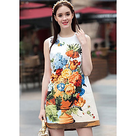 Đầm suông in 3d họa tiết chậu hoa k169