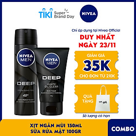 Combo NIVEA MEN Than Hoạt Tính Xịt Ngăn Mùi (150ml) - 80027 & Sữa Rửa Mặt(100G) - 84415