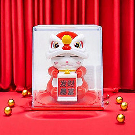 Mô Hình Mèo Thần Tài Múa Lân May Mắn - WanLongDa 7002-1 - Màu Đỏ