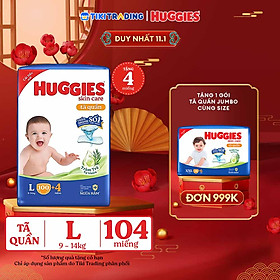 Tã quần Huggies Skin Care Mega Jumbo L100+4 miếng với tràm trà dịu da