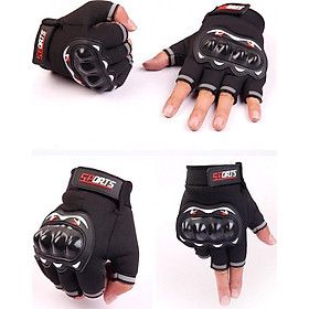 Găng Tay Sports phươt, tập gym, thể thao đa năng Dành Cho Phượt Thủ (Hở Ngón) - Đen