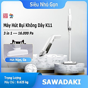 Máy hút bụi cầm tay không dây Sawadaki K11 phiên bản gọn nhẹ, lực hút lớn 2 cấp độ max 16000 Pa, chức năng 3 in 1 dọn dẹp nhà cửa, hàng chính hãng