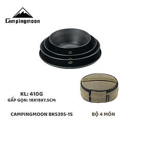 Set bát đĩa dã ngoại cho 1, 2 người Inox 304 mạ titanium đen Campingmoon BKS395-1S/ BKS395-2S