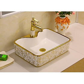 Mua Chậu sứ lavabo vuông để bàn vân cổ điển màu vàng tuyệt đẹp