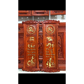Tranh treo tường câu đối cha mẹ bằng gỗ hương đỏ kt 42×98×4cm 