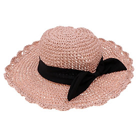 Parent-child Floppy Summer Sun Beach Straw Hat Foldable Wide Brim - Pink