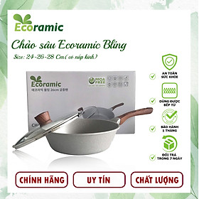 CAO CẤP Chảo chống dính bếp từ Ecoramic Bling- Kèm nắp kính - Loại sâu Phủ