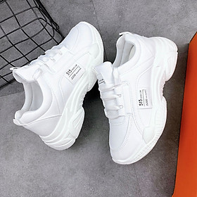 Giày Thể Thao Nữ Màu Trắng Bằng Da Không Bong Tróc Đế Cao 4cm, Đế Êm Nhẹ, phù hợp đi chơi đi làm đi học , vận động bảo vệ đôi chân tránh tổn thư