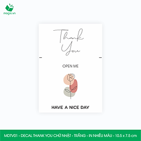 MDTV01 - 10.5x7.5 cm - 50 Decal Thank you hình chữ nhật dán hộp carton, Label Thank you, tem nhãn cảm ơn có sẵn keo dán niêm phong gói hàng