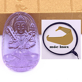 Mặt dây chuyền Phật Hư không tạng pha lê tím 3.6 cm kèm vòng cổ dây dù đen + móc inox vàng, Phật bản mệnh, mặt dây chuyền phong thủy