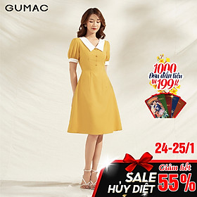 Đầm nữ dáng xòe DA1108 GUMAC thiết kế phối lá cổ trắng